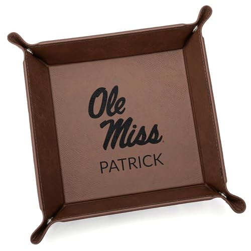Lifetime Creations Personalized Ole Miss Valet Tray (Dark Brown) - Officially Licensed Ole Miss Gifts for Men, Ole Miss Football Fan Graduation Gift, Merchandise