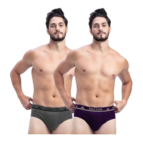 Image of Milton Mens Pure Cotton Solid Briefs|Soft Breathable Underwear for Men|Outer Elastic Comfort Fit Waistband|Skin-Friendly Essentials|Multi-Color, Color Name May Vary as per Availability|Pack of 2