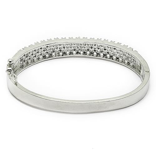 Image of ZENEME Rhodium-Plated Silver Toned American Diamond Studded Contemporary Kada Bracelet For Girls and Women