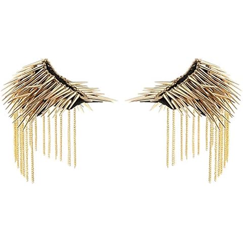 1 Pair Shoulder Epaulet Crystal Rhinestone Punk Rivet Tassels Shoulder Board Arm Badge Brooch Gifts - Golden Cover