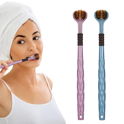 Cepillo de dientes triple , cepillo de cerdas de lados, paquete de 2 cepillos manuales con cerdas , mango ergonómico, cepillos portátiles con diseño compacto, juego de cuidado para