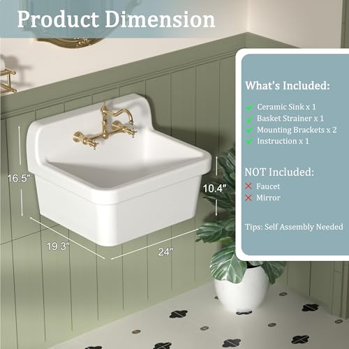LUCKWIND-24-Inch-Wall-Mounted-Ceramic-Utility-Sink-White-Farmhouse-Sink-for-Laundry-Bathroom-Kitchen-Garage--Durable-High-Back-Design
