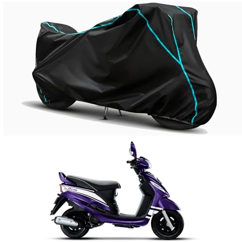 Image of Waterproof Bike Body Cover Compatible for | Mahindra Rodeo UZ | Taffeta Fabric, Sky Piping Design, Bottom Elastic Fit | Dustproof, Sun UV & Rain Protection for All Weather.
