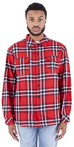 Image of Shaka Wear Men's Plaid Shirts - Flannel Hooded Long Sleeve Casual Button Up Fleece Soft Quilted Lined Hoodie Jacket PFJ10 Red 4X