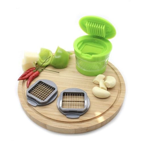 Image of Garlic Chopper, 2PCS Garlic Presses, Stainless Steel Blades Cutter, Crusher, Mincer, and Storage Container - Includes 1PCS mini Brushes - Suitable for Both Home and Camping - (Green)