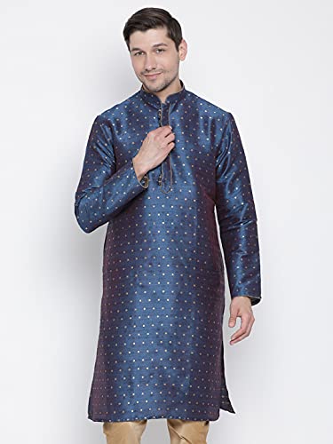 Image of VASTRAMAY Men's Blue Cotton Silk Blend Kurta