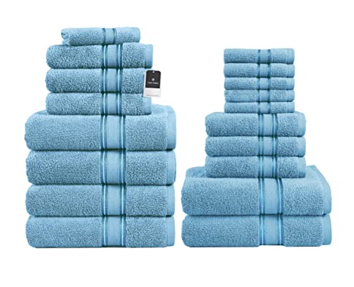 Luxury Bath Towels Set - 100% Cotton Bathroom Towels, Zero Twist, Quick Dry Shower Towels, Extra Aborbent Bath Towel, Super Soft, 6 Bath Towels, 6 Hand Towels, 6 Wash cloths - Blue (18 Pack) Luxury Bath Towels Set - 100% Cotton Bathroom Towels, Zero Twist, Quick Dry Shower Towels, Extra Aborbent Bath Towel, Super Soft, 6 Bath Towels, 6 Hand Towels, 6 Wash cloths - Blue (18 Pack)
