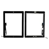 Mimi Touch Screen Digitizer Assembly for Black Apple iPad 4 Model A1458, A1459, A1460 + Home Button + Face Camera Frame + Adhesive Tape