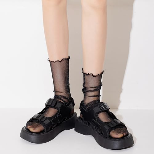 1Pack Women's Sheer Socks，Ruffle Sock,Glitter Slouch Sock,Frilly Metallic Sparkle Soft Tulle Socks Girls Gifts4
