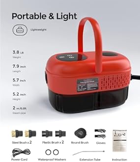 Steam Cleaner 2500W, Multipurpose Steamr for Cleaning, Handheld Steam Cleaner with Brushes, 15s Fast Heating Pressurized Steamer for Home Use, Portable Steamer for Car, Kitchen, Grout, Tile (Red)