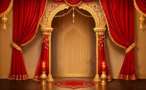 Image of S2S Red Candel Backdrop Cloth for Pooja Decoration Traditional, Background Decoration Cloth | Curtain Cloth for All Festival, Functions & Ceremonies - (5 x 8 Feet) (RED CANDEL)