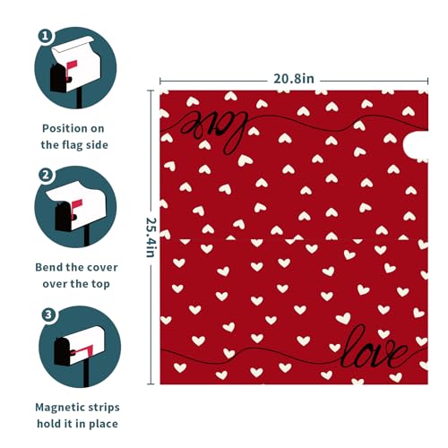 Image of Valentines Day Mailbox Cover Magnetic Red Love Hearts Romantic Mailbox Wrap Post Cover Standard Size 25.5x21 Inch for Garden Yard Outdoor Outside Patio Wedding Anniversary Holiday Decor