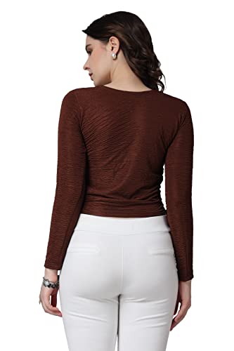 Image of POPWINGS Casual Self Design Regular Fit Polyester Full Sleeves Crop Tops for Women with Crush String