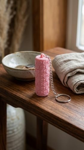 Image of 3D Printed Heart Lipstick Holder Keychain | Portable Lip Balm & Lipstick Case with Screw Cap | Cute Travel Makeup Accessory | Pink