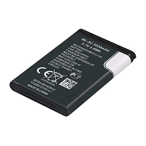 73JohnPol 1pcs 1020mAh Capacidad BL-5C Carga de batería del teléfono para Nokia BL-5C 3.7V 3.8Wh Batería de Repuesto móvil Batería de teléfono Inteligente, Blanco y Negro, Blanco y Negro