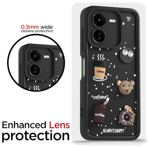 Image of Bintage Back Cover Compatible for iQOO Z9x 5G | Cute 3D Taddy Ball Bear Milk Cake Coffee Silicon Case Full Body & Camera Protection - Brown