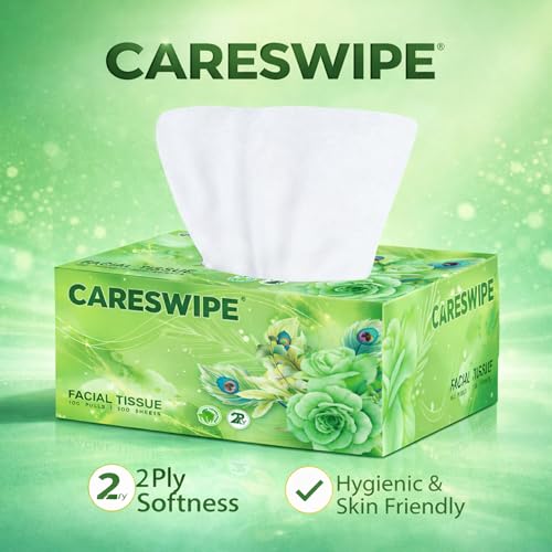 Image of Tissue Paper Box | 600 Pulls | 6 Packs x 100 Pulls | Soft & Absorbent Facial Tissue | 2 Ply Gentle Face Tissue for Home, Office & Car Use