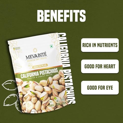 Image of MevaBite Roasted and Salted California Pistachios 500g | Pista | Dry Fruits & Nuts | Gluten-Free & Cholesterol-Free | Rich in Protein, Fiber, Nutrients & Healthy Fats | Ideal for Snacking, Gifting & Daily Nutrition