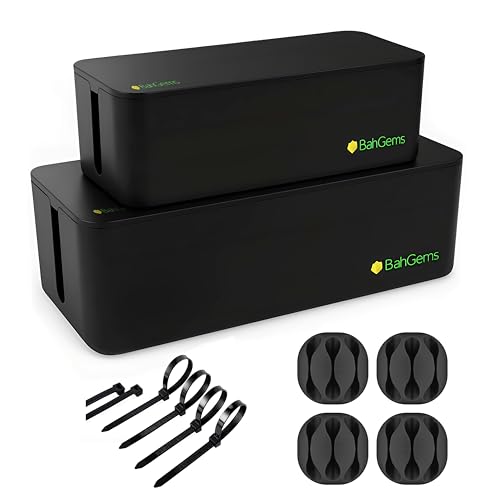 BahGems Cable Management Box Set (Large + Medium) Premium Cable Organizer & Wire Organizer for Home Office Desk Child & Pet Safe Hide Power Strips & Reduce Clutter Durable Safety Cable Box