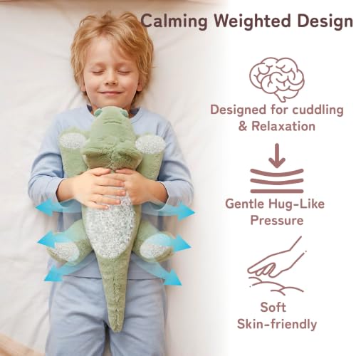 Image of Niuniu Daddy Weighted Stuffed Animal, 20 in 3.3 lb Crocodile Calming Plush | Heavy sensory lap pad, lying body pillow for sleeping, machine wash, huggable plushies, soothing gift for kids and adults