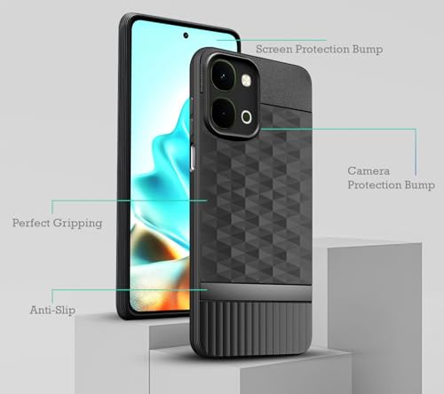 Image of Back Cover for Vivo Y51 Pro 5G Camera Protection 3D Hexa Cube Design Silicone Protective Bumper Back Case for Vivo Y51 Pro 5G - Black