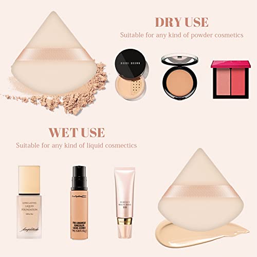 Axfee 6 Pcs Powder Puffs, Pure Velour Soft Triangle Wedge Makeup Powder Puff For Loose Powder Mineral Powder Body Powder Wet Dry Cosmetic Foundation Sponge Makeup Tool (Skin Color) #TOP2