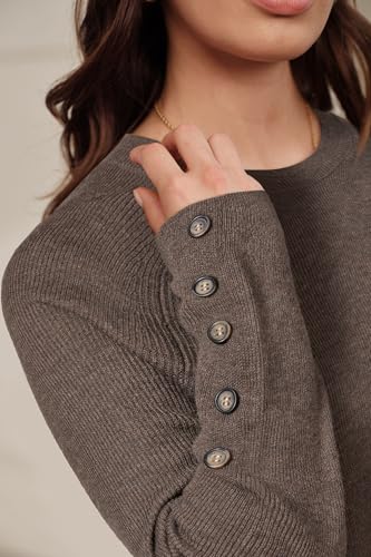 Arach&Cloz Women's Two Piece Sets 2026 Spring Dress Fashion Wool Blend Sweater Long Sleeve Crew Neck Knit Top Midi Skirts Matching Set Travel Chocolate Capsule Wardrobe Outfits (Coffee L)