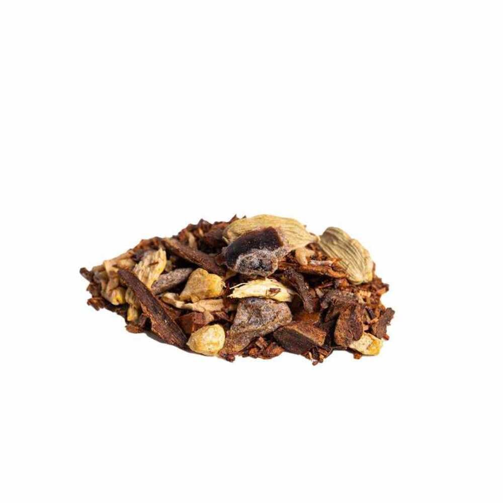 Rooibos de Canela y Jengibre a Granel 100 Gramos - My Tea Moments - Cultivo Sostenible - Ingredientes Naturales: Algarroba, Canela, Cardamomo, Coco, Dátil, Jengibre, Uva Pasa.