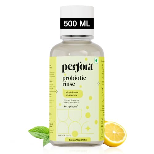 Image of Perfora Lemon Mint Mouthwash - 500ml | Alcohol-Free Mouth Wash Liquid With Probiotics, Hyaluronic Acid, & Vitamin C | Freshens Breath & Removes Germs | No Artificial Flavor | Mouthwash For Oral Care