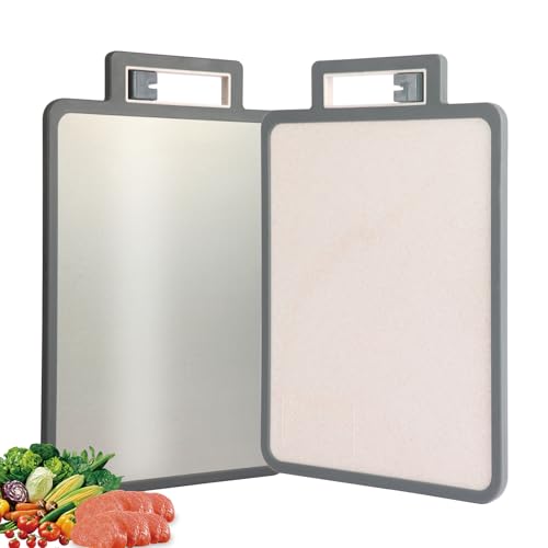 2 in 1 Stainless Steel Cutting Board Non Toxic Antibacteria Food Grade Kitchen Gadgets Double Sided Cutting Boards for Kitchen Safe Cutting Boards with a Knife Sharpener Mother Gifts