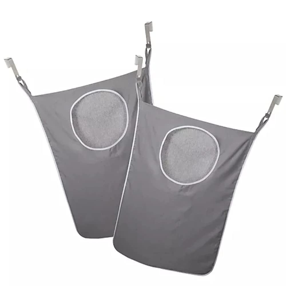 Wäschesammler zum Aufhängen, mit je 2 Edelstahl-Haken, platzsparend, mit Reißverschluss unten für einfachen Zugang LM-3132, 2 Stück