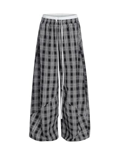 Aelfric Eden Plaid Baggy Sweatpants Women Double Waist Streetwear Y2K Unisex Casual Wide Leg Elastic Waist Trousers Pants