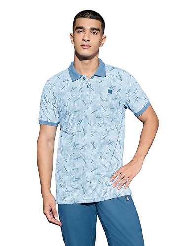 Image of TECHNOSPORT Men's Slim Fit All Over Print Half Sleeve Polo T-Shirt for Gym, Sports & Regular Use