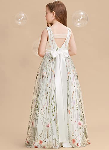 Jacquard Flower Girls Dresses for Wedding Embroidery Little Girls Dresses for Garden Ball-Gown PT0283