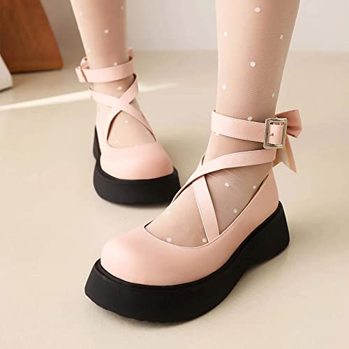 Mary Jane Shoes for Girls Back to School Princess Wedding Shoes Girl Shoes for Wedding Party with Hook Loop (Color : Pink, Size : 6 US)3