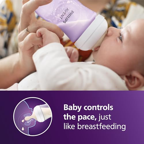 Image of Philips Avent Natural Baby Bottles with Natural Response Nipples (Medium Flow, Flow 3), 9oz, Purple, 4-Pack, SCY903 /34