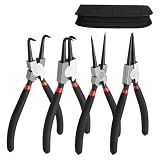 Sprengringzangen Set, 4 Stück 180mm Sicherungsringzange aus Kohlenstoffstahl mit Aufbewahrungstasche, gerade & gebogene Seegeringzange für innen & außen