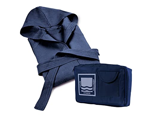 Banzaii Albornoz Unisex con Capucha 100% Microfibra – Bata de Baño para Hombre y Mujer - Ideal para Deporte, Piscina, Gimnasio y Viajes Talla M Azul Noche