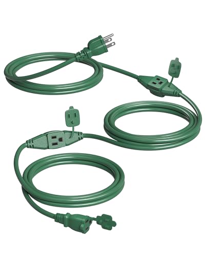 Image of Suraielec 25ft Outdoor Extension Cord with Multiple Outlets 3 Outlet Power Cord 16 /3 Gauge SJTW Weatherproof for Landscape Christmas Tree Lights