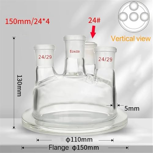 Couvercle en verre à 4 cols bride 150 mm pour sécuriser les flacons laboratoire