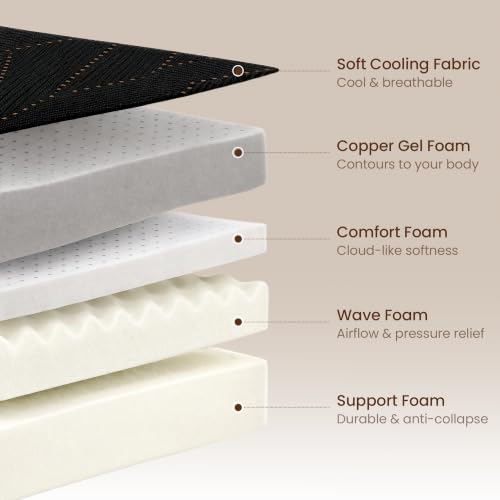 Image of ModernMate King Mattress 12 Inch, Premium Cooling Copper Gel Memory Foam, Advanced Pressure Relief & Zero Motion Transfer, CertiPUR-US Certified, Fiberglass-Free, Bed-in-a-Box