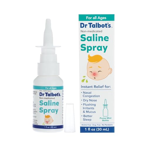 Dr. Talbot's Baby Saline Spray for Nasal Congestion, Dry Nose, and Mucus Flushing Relief - 1 fl oz - Gentle Pump Mist for All Ages