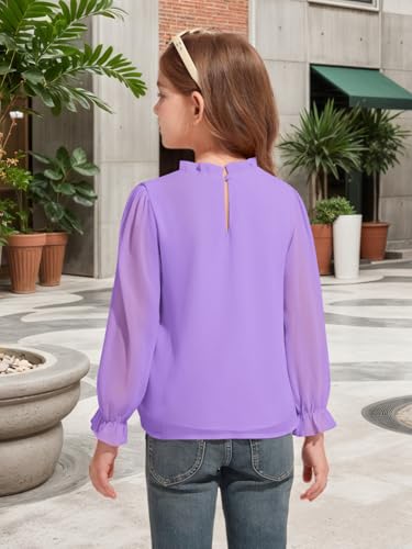 Image of Haloumoning Girls Long Sleeve Shirts Chiffon Blouses 5-14 Years
