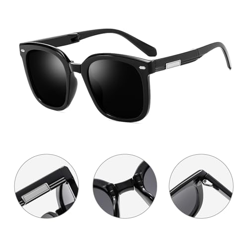 Folding Sunglasses for Women and Men Foldable Square Large Frame Driving Sunglasses Ultralight beaches Sun Glasses 3Packs4
