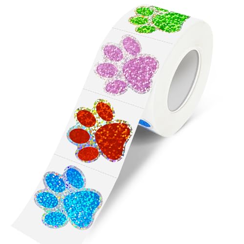 Yeachlaing Paw Stickers,550 Pcs 1 Inch Puppy Dog Bear Paw Prints Stickers,Self-Adhesive Sparkling Colorful Paw Patrol Stickers Roll for Birthday Party Envelope Seal Card Gift Packaging