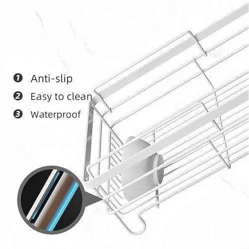 Image of ZROY 2-Tier Large Capacity Dish Drying Rack with Drain Tray - Rust-Resistant Steel Kitchen Organizer with Utensil Holder, Plate Stand & Cup Storage for Countertop (White Rack 2-Tier)