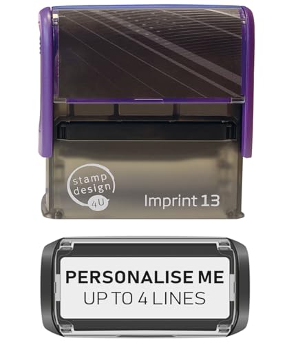 Stamp Design 4U Imprint 13 58x22mm 4 Line Personalised Stamp Premium Custom Made Self-Inking Business Address Rubber Stamp with Black Ink