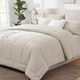 CozyLux Queen Comforter Set Beige, 7 Pieces Bed in a Bag, Beige Comforter Queen Size, All Season Bedding Sets with Stitch Quilted Comforter, Flat Sheet, Fitted Sheet, Pillowcases