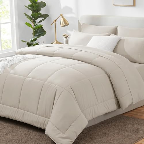 CozyLux Full Size Beige Comforter Set, 7 Pieces
