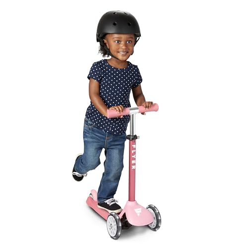 Radio Flyer Glider Jr. Scooter with Light Up Wheels Pink for Kids 2-5 Years Old Lean-to-Steer Adjustable Handlebar Rear Foot Brake Smooth Bearings Comfort Grips 3 Wheel Scooter for Kids